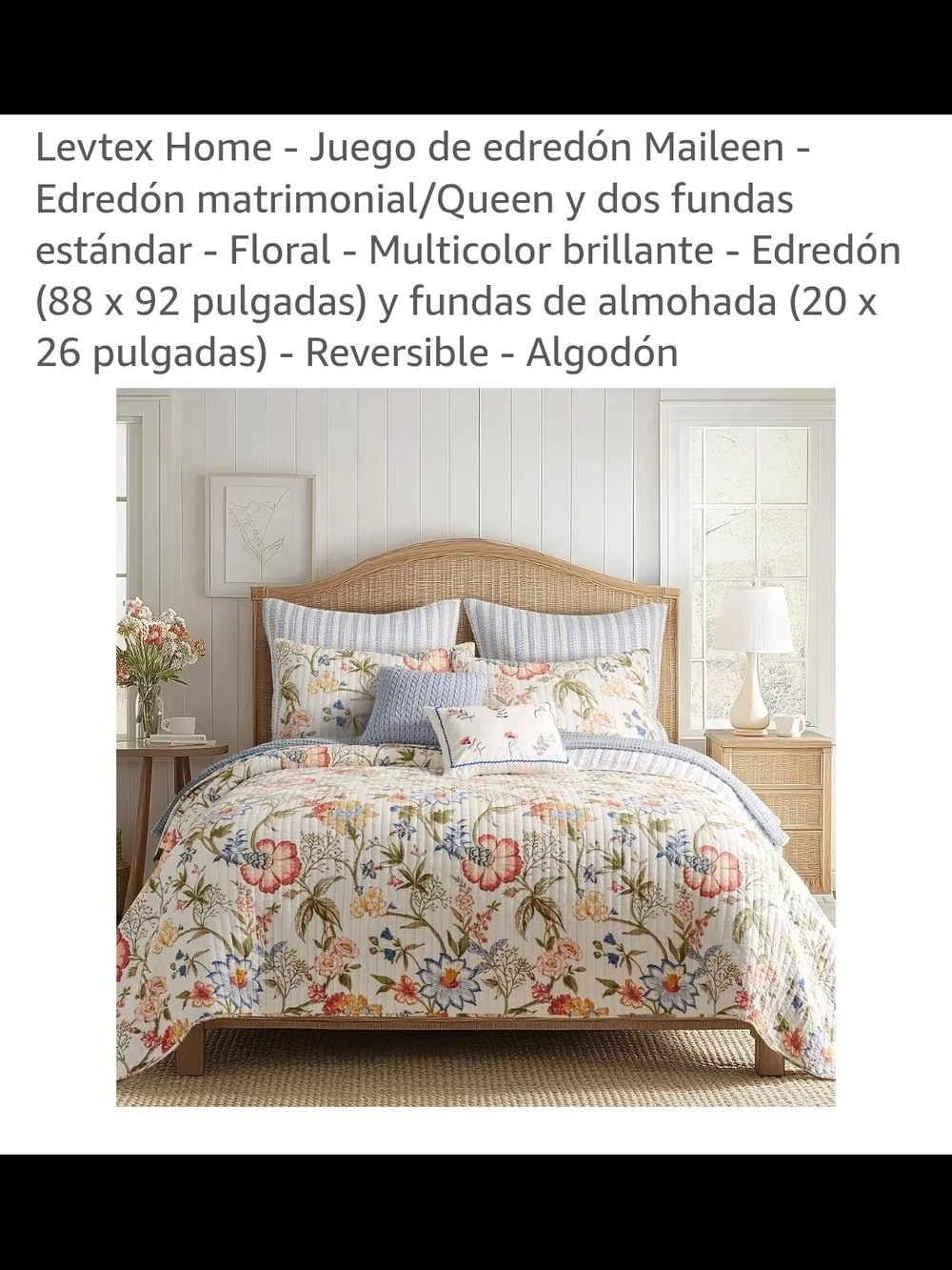 Floral Cotton Quilt Set in Blue and Cream - Brand: